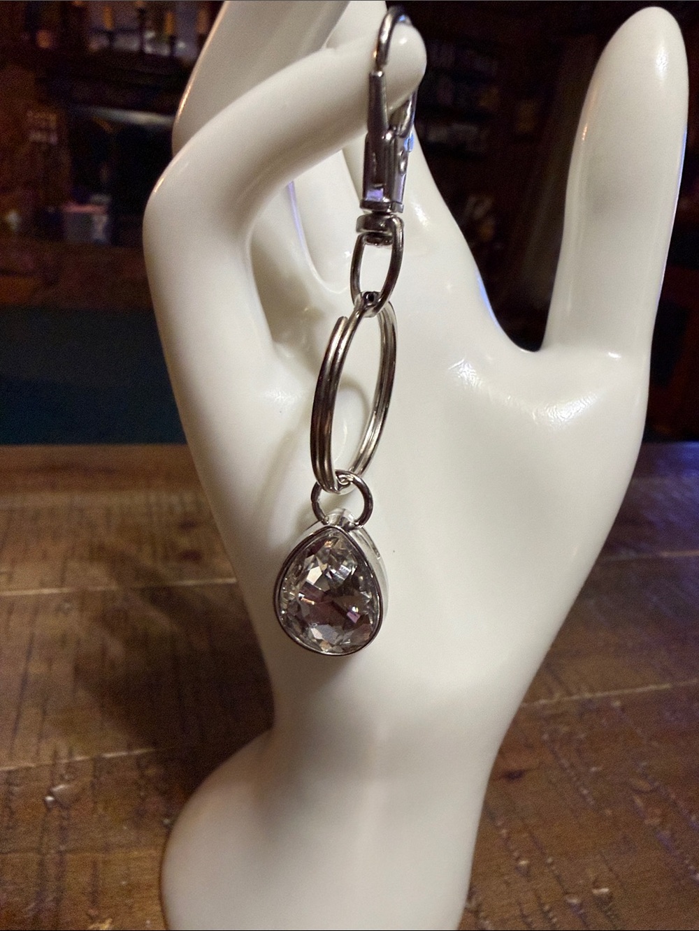 Crystal Teardrop Keychain Silver Hardware